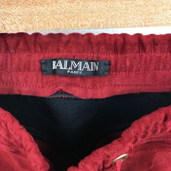 Balmain Boys Red Lamb Suede Moto Pants Size 8 - Picture 7 of 9